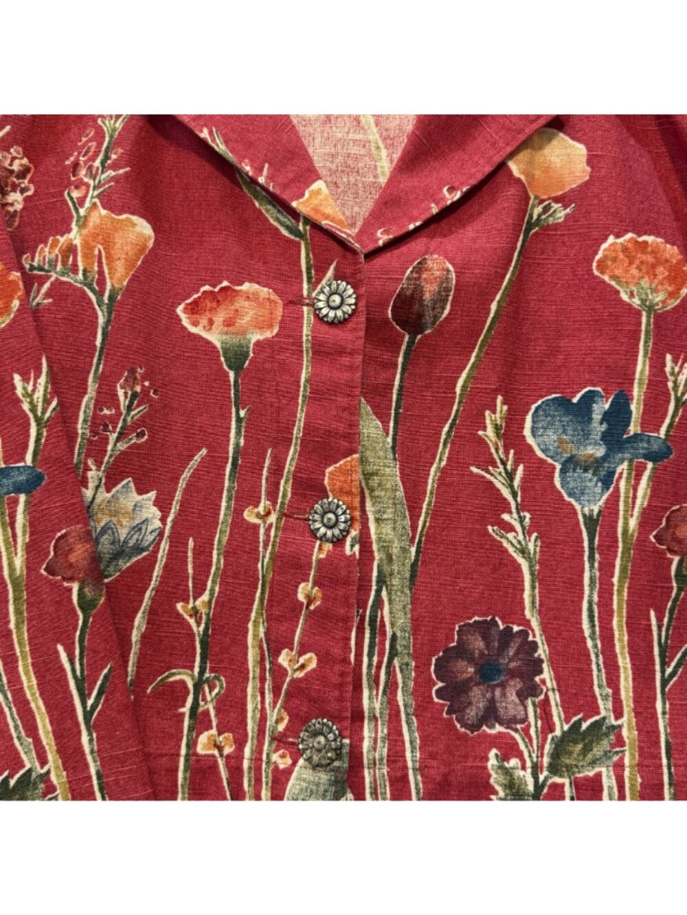 Vintage Cottagecore Coldwater Creek USA Cotton Flax Jacket Daisy Buttons Size L - Picture 4 of 13